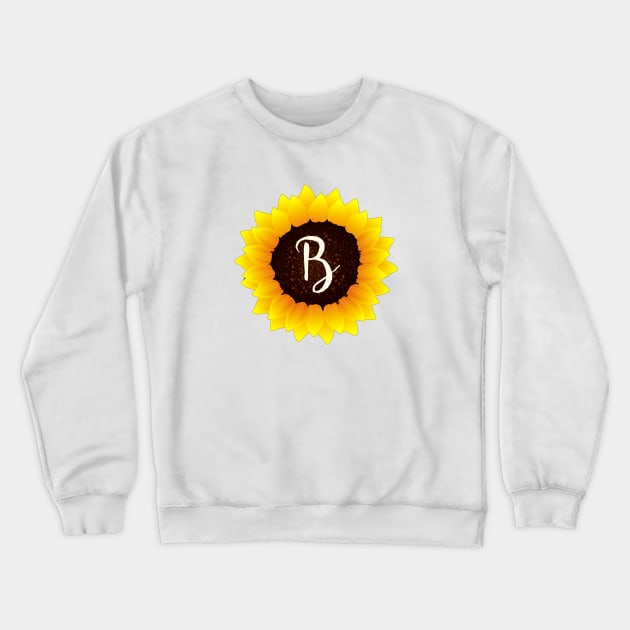 Floral Monogram B Bright Yellow Sunflower Crewneck Sweatshirt by floralmonogram